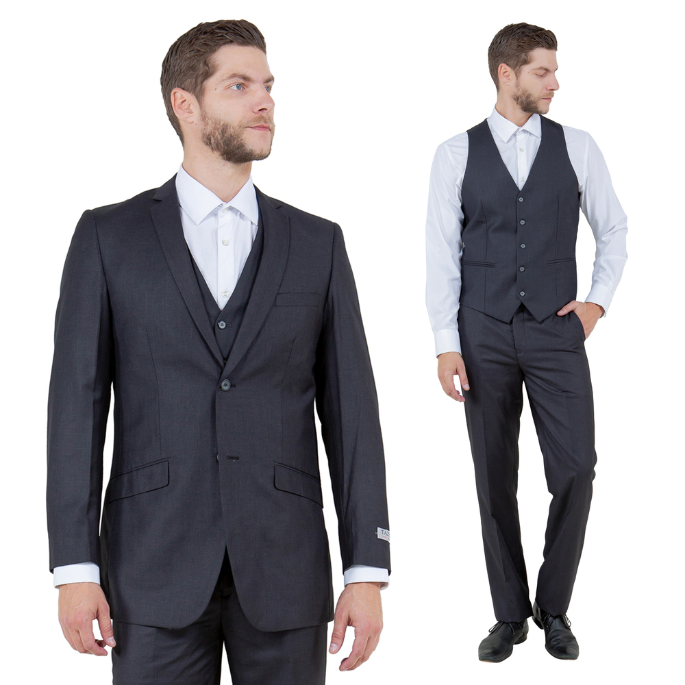 Slim Fit 3pc Mens Suit Set by Tazzio, Charcoal